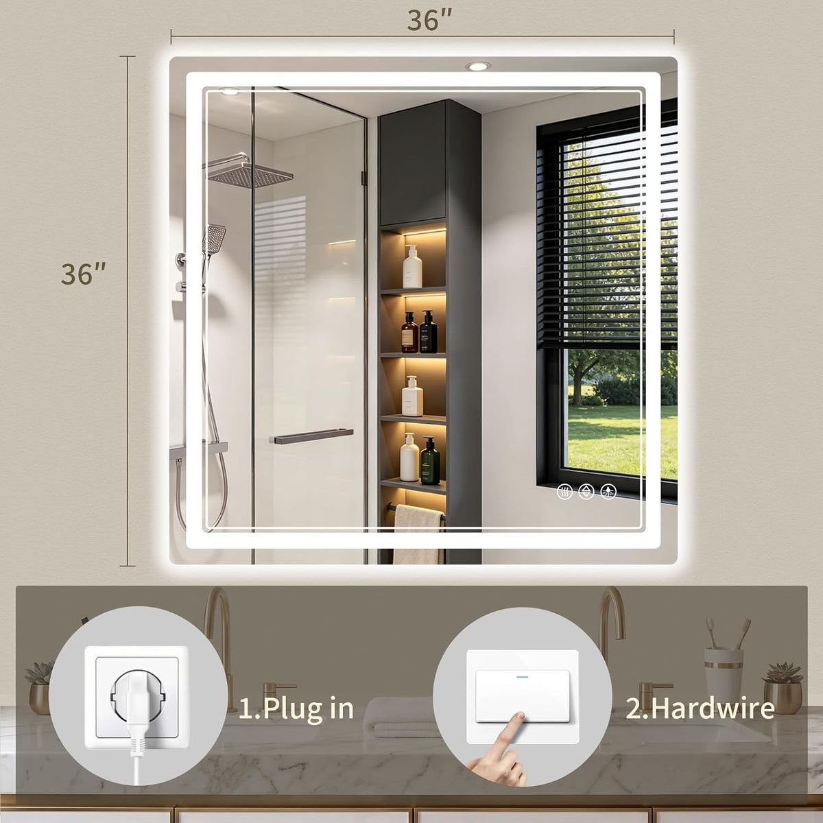 30"x36" LED Bathroom Mirror with Lights, Backlit + Front Lit, Anti-Fog, Lighted Bathroom Mirror for Wall, HD Shatterproof Tempered Glass, Dimmable, Memory Function (Horizontal/Vertical)