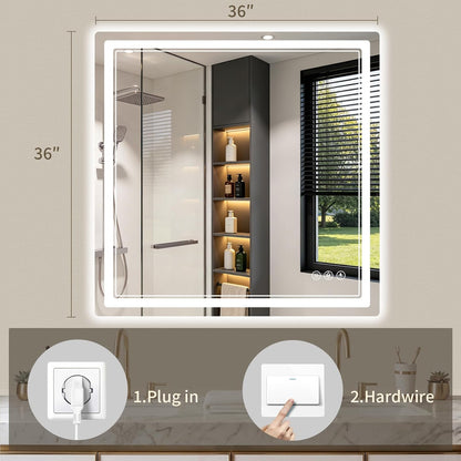 30"x36" LED Bathroom Mirror with Lights, Backlit + Front Lit, Anti-Fog, Lighted Bathroom Mirror for Wall, HD Shatterproof Tempered Glass, Dimmable, Memory Function (Horizontal/Vertical)