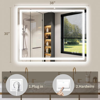 30"x36" LED Bathroom Mirror with Lights, Backlit + Front Lit, Anti-Fog, Lighted Bathroom Mirror for Wall, HD Shatterproof Tempered Glass, Dimmable, Memory Function (Horizontal/Vertical)