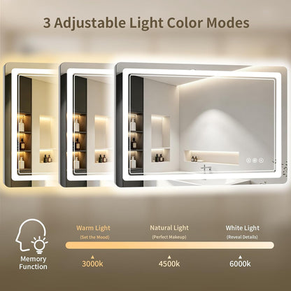 30"x36" LED Bathroom Mirror with Lights, Backlit + Front Lit, Anti-Fog, Lighted Bathroom Mirror for Wall, HD Shatterproof Tempered Glass, Dimmable, Memory Function (Horizontal/Vertical)