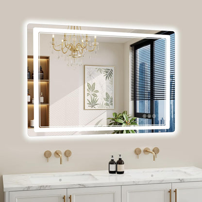 30"x36" LED Bathroom Mirror with Lights, Backlit + Front Lit, Anti-Fog, Lighted Bathroom Mirror for Wall, HD Shatterproof Tempered Glass, Dimmable, Memory Function (Horizontal/Vertical)