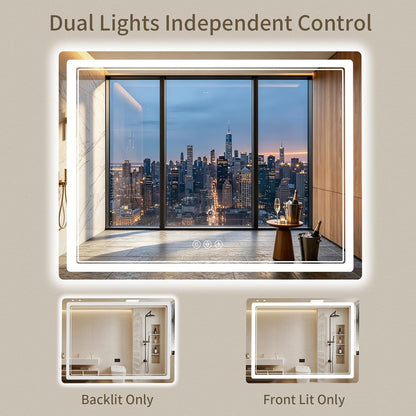 30"x36" LED Bathroom Mirror with Lights, Backlit + Front Lit, Anti-Fog, Lighted Bathroom Mirror for Wall, HD Shatterproof Tempered Glass, Dimmable, Memory Function (Horizontal/Vertical)