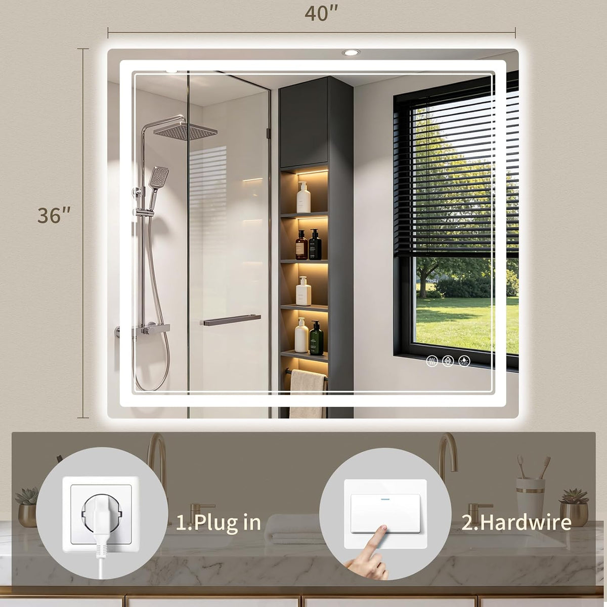30"x36" LED Bathroom Mirror with Lights, Backlit + Front Lit, Anti-Fog, Lighted Bathroom Mirror for Wall, HD Shatterproof Tempered Glass, Dimmable, Memory Function (Horizontal/Vertical)