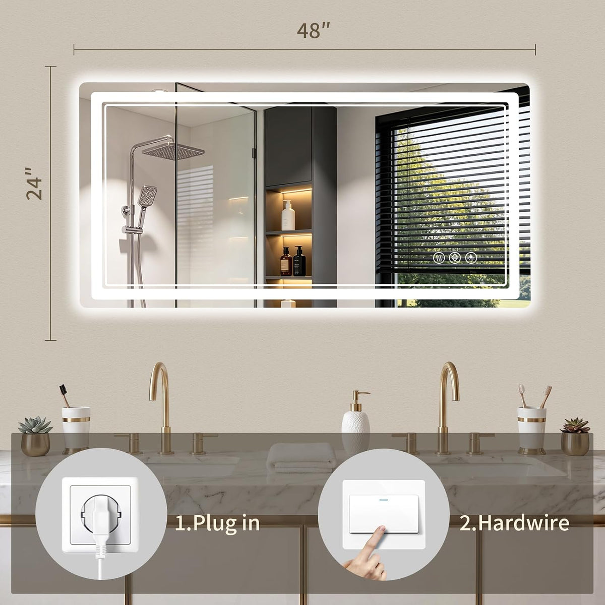 30"x36" LED Bathroom Mirror with Lights, Backlit + Front Lit, Anti-Fog, Lighted Bathroom Mirror for Wall, HD Shatterproof Tempered Glass, Dimmable, Memory Function (Horizontal/Vertical)