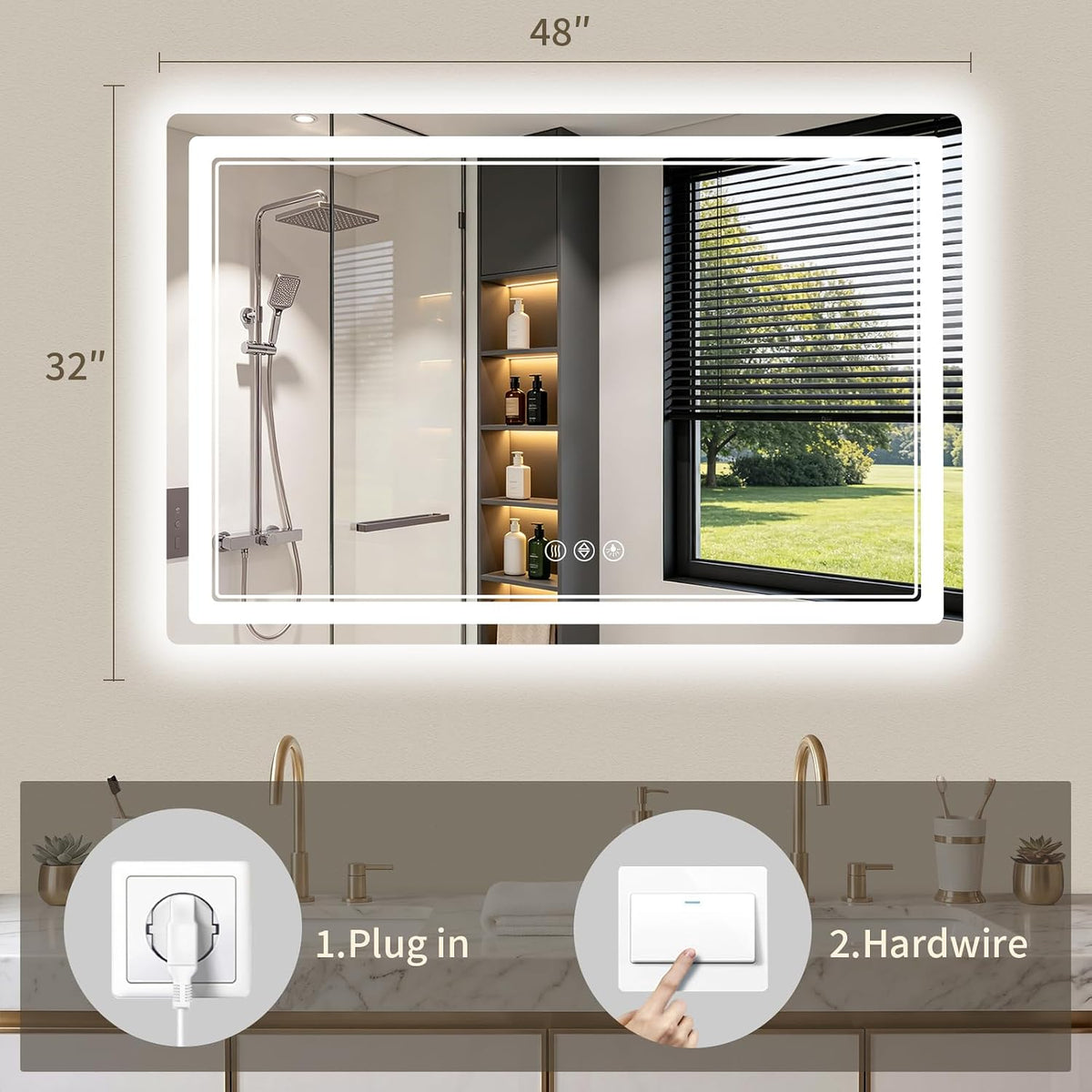 30"x36" LED Bathroom Mirror with Lights, Backlit + Front Lit, Anti-Fog, Lighted Bathroom Mirror for Wall, HD Shatterproof Tempered Glass, Dimmable, Memory Function (Horizontal/Vertical)