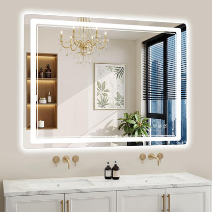 30"x36" LED Bathroom Mirror with Lights, Backlit + Front Lit, Anti-Fog, Lighted Bathroom Mirror for Wall, HD Shatterproof Tempered Glass, Dimmable, Memory Function (Horizontal/Vertical)