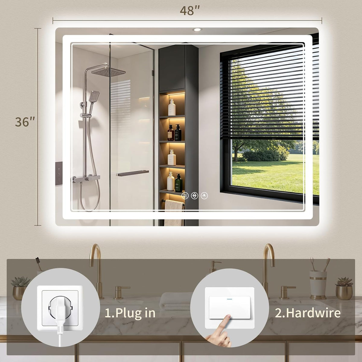 30"x36" LED Bathroom Mirror with Lights, Backlit + Front Lit, Anti-Fog, Lighted Bathroom Mirror for Wall, HD Shatterproof Tempered Glass, Dimmable, Memory Function (Horizontal/Vertical)