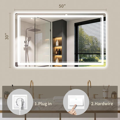 30"x36" LED Bathroom Mirror with Lights, Backlit + Front Lit, Anti-Fog, Lighted Bathroom Mirror for Wall, HD Shatterproof Tempered Glass, Dimmable, Memory Function (Horizontal/Vertical)
