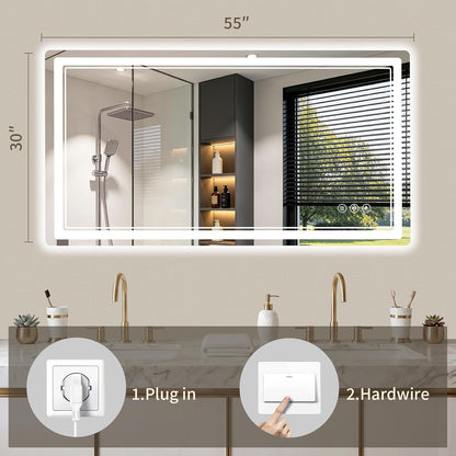 30"x36" LED Bathroom Mirror with Lights, Backlit + Front Lit, Anti-Fog, Lighted Bathroom Mirror for Wall, HD Shatterproof Tempered Glass, Dimmable, Memory Function (Horizontal/Vertical)