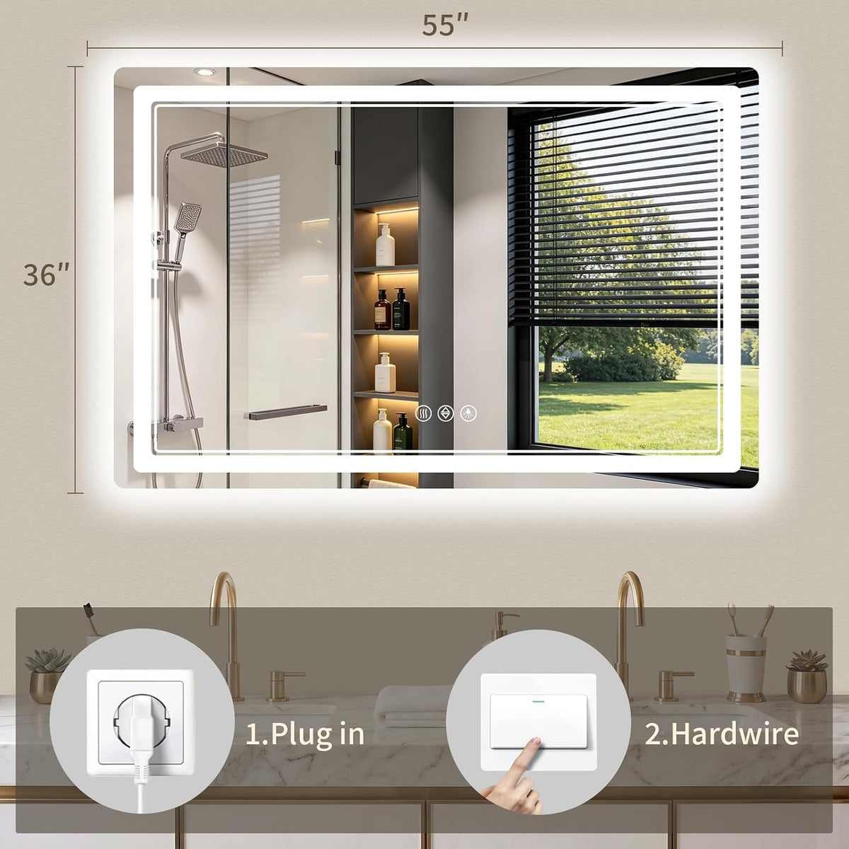 30"x36" LED Bathroom Mirror with Lights, Backlit + Front Lit, Anti-Fog, Lighted Bathroom Mirror for Wall, HD Shatterproof Tempered Glass, Dimmable, Memory Function (Horizontal/Vertical)