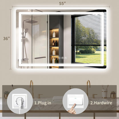 30"x36" LED Bathroom Mirror with Lights, Backlit + Front Lit, Anti-Fog, Lighted Bathroom Mirror for Wall, HD Shatterproof Tempered Glass, Dimmable, Memory Function (Horizontal/Vertical)