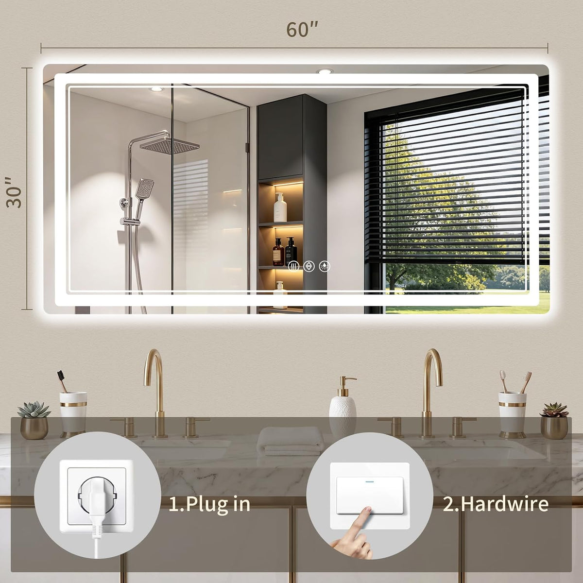 30"x36" LED Bathroom Mirror with Lights, Backlit + Front Lit, Anti-Fog, Lighted Bathroom Mirror for Wall, HD Shatterproof Tempered Glass, Dimmable, Memory Function (Horizontal/Vertical)