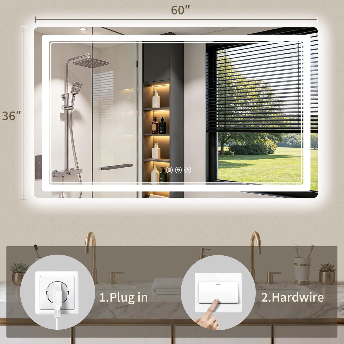 30"x36" LED Bathroom Mirror with Lights, Backlit + Front Lit, Anti-Fog, Lighted Bathroom Mirror for Wall, HD Shatterproof Tempered Glass, Dimmable, Memory Function (Horizontal/Vertical)
