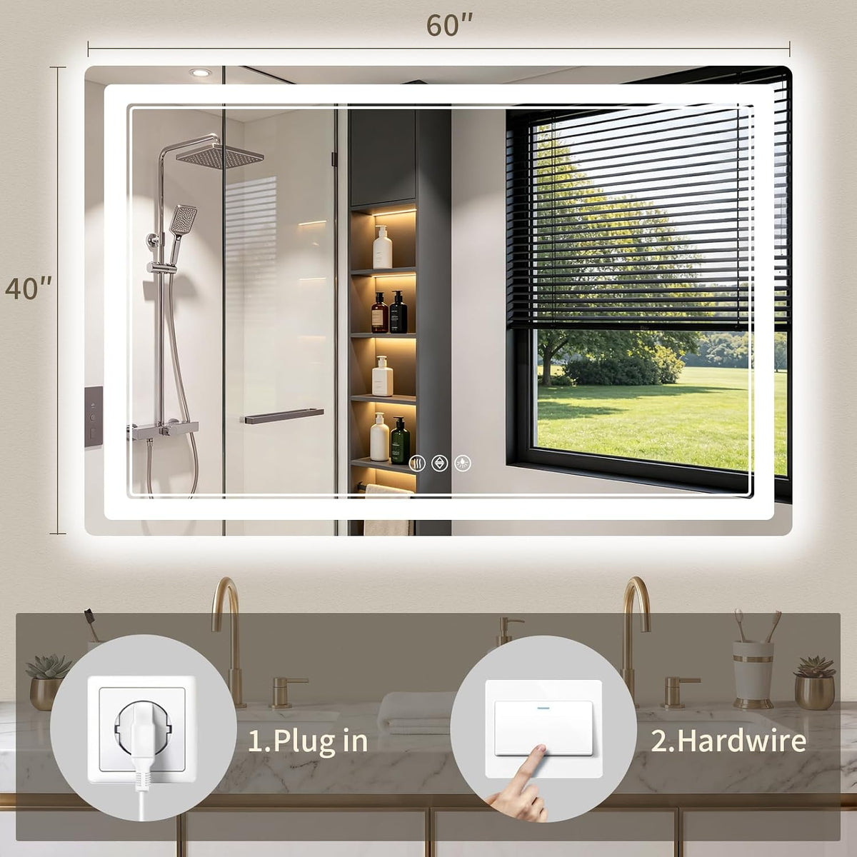30"x36" LED Bathroom Mirror with Lights, Backlit + Front Lit, Anti-Fog, Lighted Bathroom Mirror for Wall, HD Shatterproof Tempered Glass, Dimmable, Memory Function (Horizontal/Vertical)