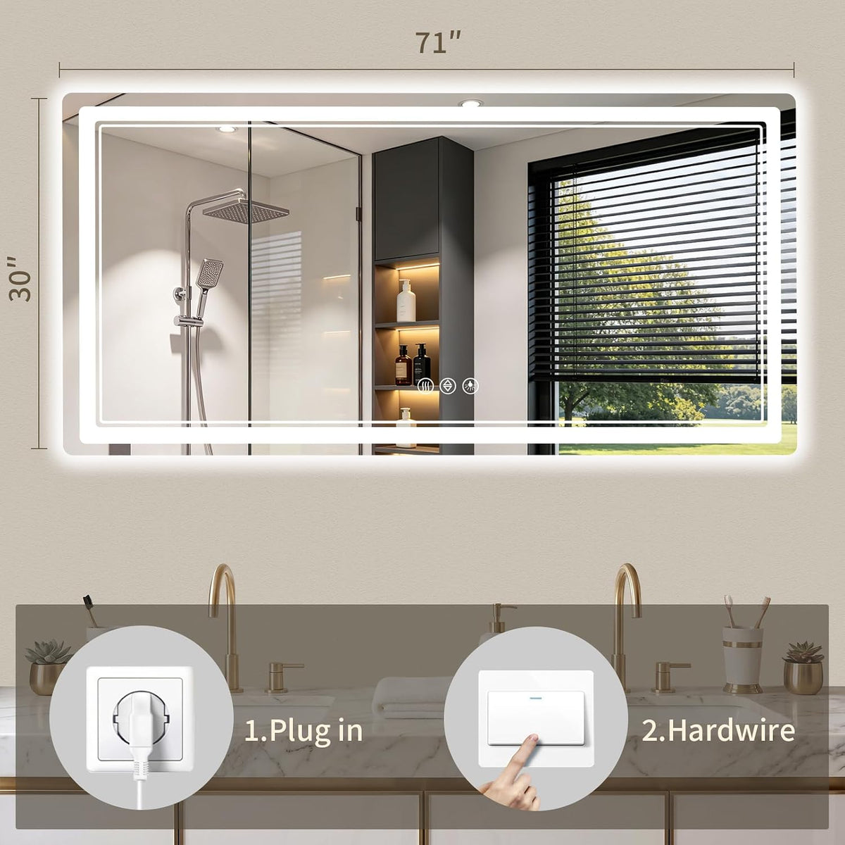 30"x36" LED Bathroom Mirror with Lights, Backlit + Front Lit, Anti-Fog, Lighted Bathroom Mirror for Wall, HD Shatterproof Tempered Glass, Dimmable, Memory Function (Horizontal/Vertical)