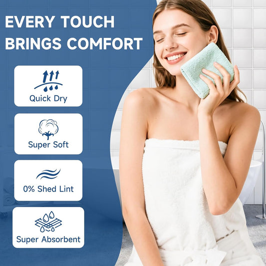 Coral Velvet White Washcloths 12 Pack, Highly Absorbent and Soft | Face Towel, Multi-Purpose White Bath Towels for Bathroom, Hotel, Spa, Gym and Kitchen