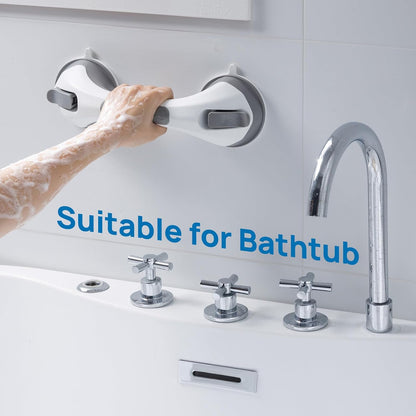 Grab Bars for Bathtubs and Showers 2 Pack Suction Grab Bar, Heavy Duty 12 Inch Shower Handle Removable Bath Handrails for Seniors and Elderly, Bathroom Safety Grip No Drilling Waterproof Grey