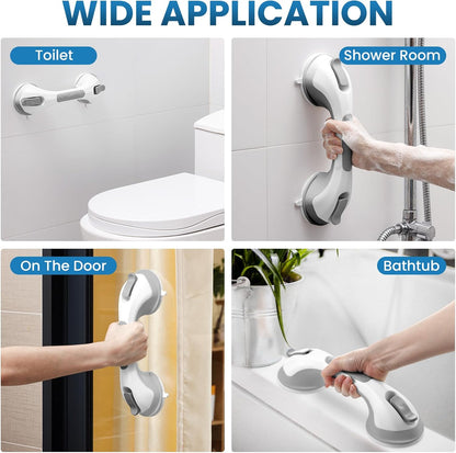 Grab Bars for Bathtubs and Showers 2 Pack Suction Grab Bar, Heavy Duty 12 Inch Shower Handle Removable Bath Handrails for Seniors and Elderly, Bathroom Safety Grip No Drilling Waterproof Grey