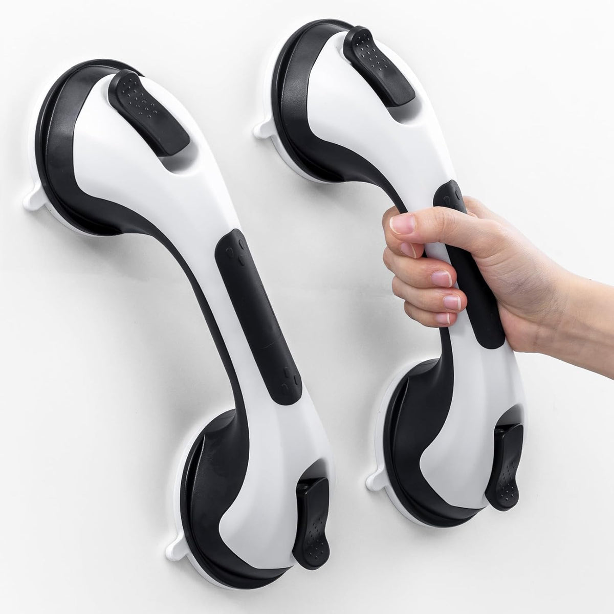 Grab Bars for Bathtubs and Showers 2 Pack Suction Grab Bar, Heavy Duty 12 Inch Shower Handle Removable Bath Handrails for Seniors and Elderly, Bathroom Safety Grip No Drilling Waterproof Grey