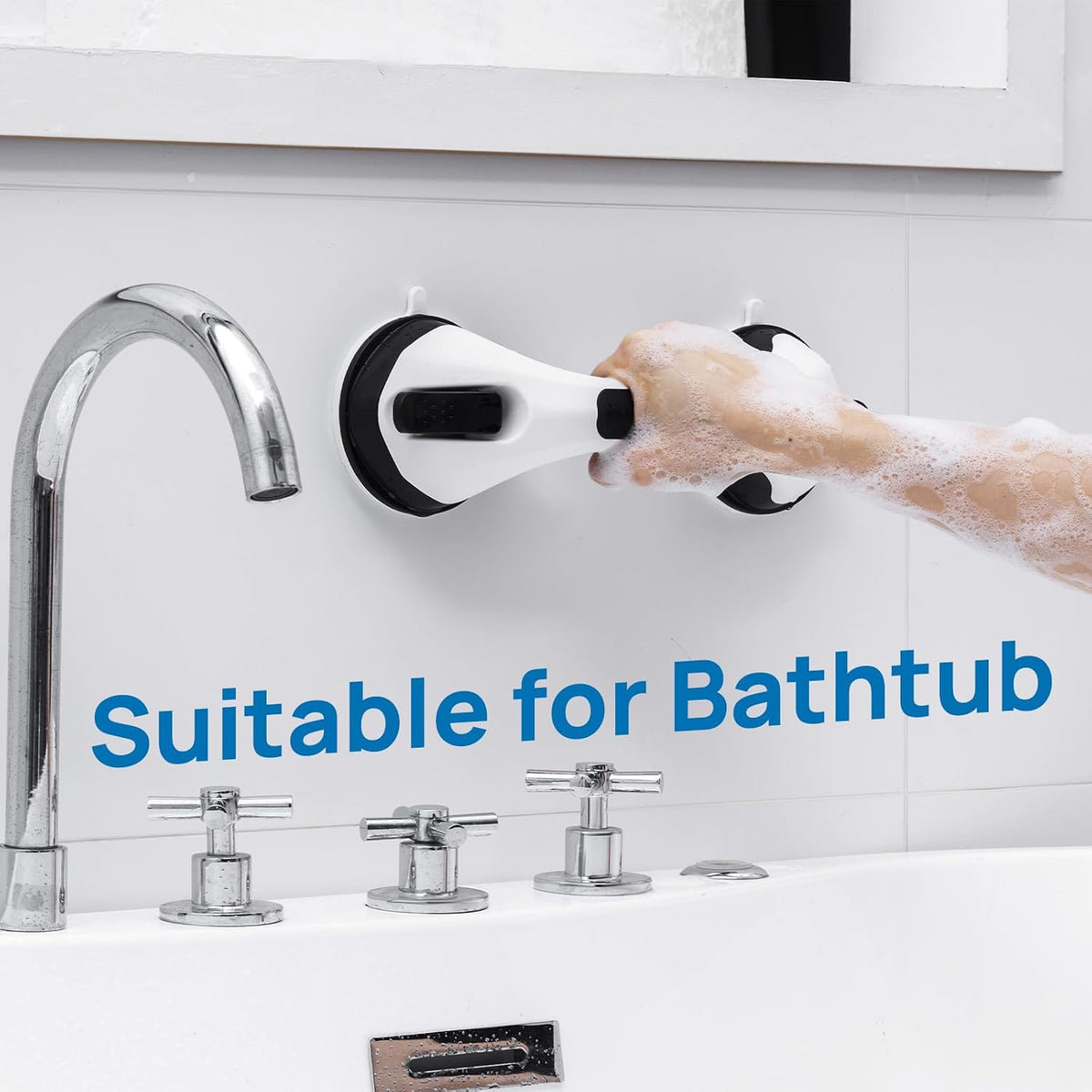 Grab Bars for Bathtubs and Showers 2 Pack Suction Grab Bar, Heavy Duty 12 Inch Shower Handle Removable Bath Handrails for Seniors and Elderly, Bathroom Safety Grip No Drilling Waterproof Grey