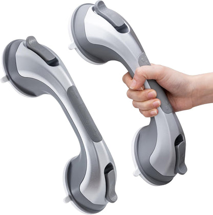 Grab Bars for Bathtubs and Showers 2 Pack Suction Grab Bar, Heavy Duty 12 Inch Shower Handle Removable Bath Handrails for Seniors and Elderly, Bathroom Safety Grip No Drilling Waterproof Grey