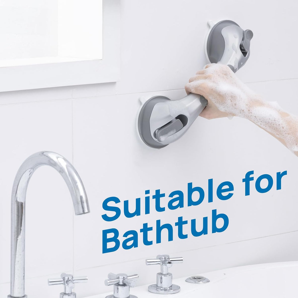 Grab Bars for Bathtubs and Showers 2 Pack Suction Grab Bar, Heavy Duty 12 Inch Shower Handle Removable Bath Handrails for Seniors and Elderly, Bathroom Safety Grip No Drilling Waterproof Grey
