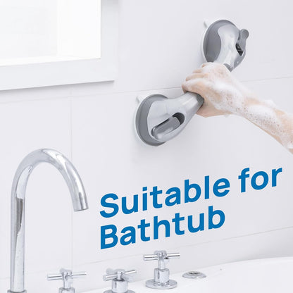 Grab Bars for Bathtubs and Showers 2 Pack Suction Grab Bar, Heavy Duty 12 Inch Shower Handle Removable Bath Handrails for Seniors and Elderly, Bathroom Safety Grip No Drilling Waterproof Grey