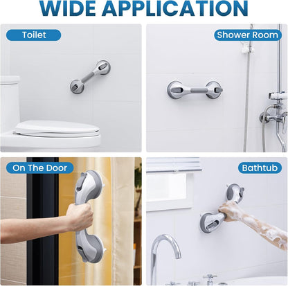Grab Bars for Bathtubs and Showers 2 Pack Suction Grab Bar, Heavy Duty 12 Inch Shower Handle Removable Bath Handrails for Seniors and Elderly, Bathroom Safety Grip No Drilling Waterproof Grey