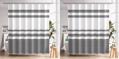 Shower Curtain, Washable Cloth Black Shower Curtain Sets with 12 Shower Curtain Hooks, Fabric Rustic Black and White Striped Curtain, Farmhouse Bathroom Curtains, 72x72 Inches