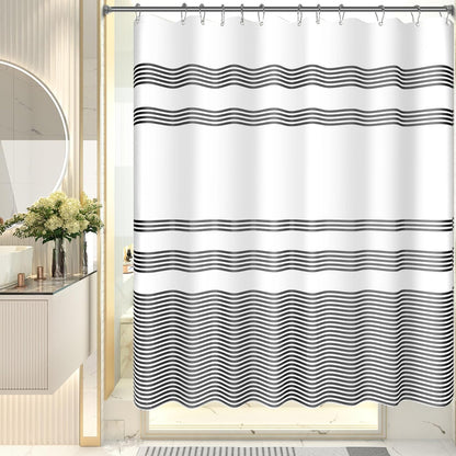 Shower Curtain, Washable Cloth Black Shower Curtain Sets with 12 Shower Curtain Hooks, Fabric Rustic Black and White Striped Curtain, Farmhouse Bathroom Curtains, 72x72 Inches
