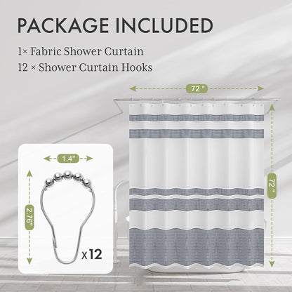 Shower Curtain, Washable Cloth Black Shower Curtain Sets with 12 Shower Curtain Hooks, Fabric Rustic Black and White Striped Curtain, Farmhouse Bathroom Curtains, 72x72 Inches