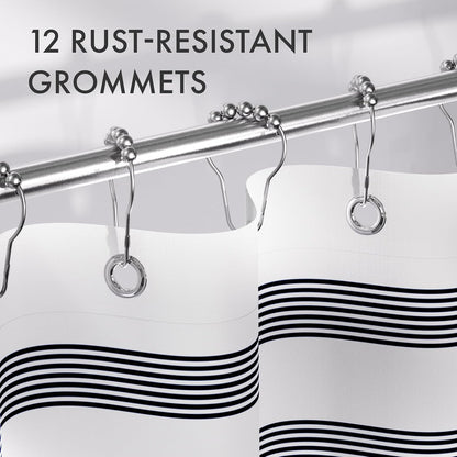 Shower Curtain, Washable Cloth Black Shower Curtain Sets with 12 Shower Curtain Hooks, Fabric Rustic Black and White Striped Curtain, Farmhouse Bathroom Curtains, 72x72 Inches