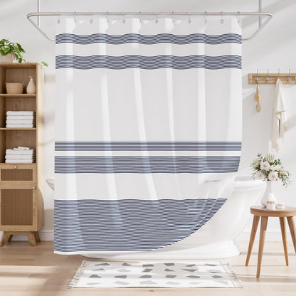 Shower Curtain, Washable Cloth Black Shower Curtain Sets with 12 Shower Curtain Hooks, Fabric Rustic Black and White Striped Curtain, Farmhouse Bathroom Curtains, 72x72 Inches