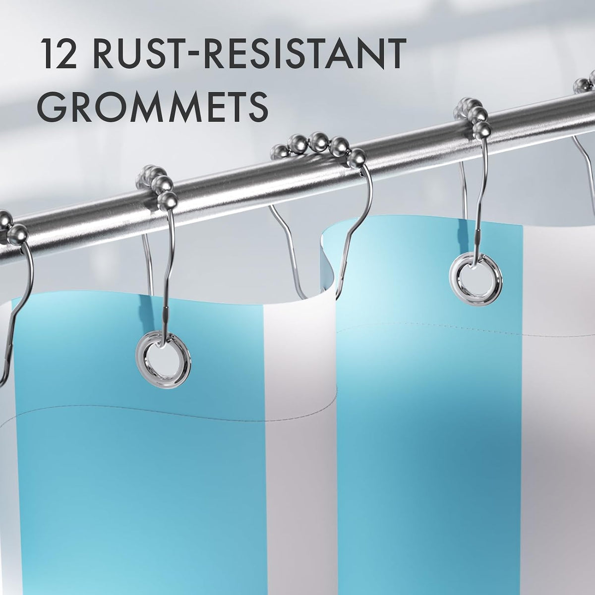 Shower Curtain, Washable Cloth Black Shower Curtain Sets with 12 Shower Curtain Hooks, Fabric Rustic Black and White Striped Curtain, Farmhouse Bathroom Curtains, 72x72 Inches