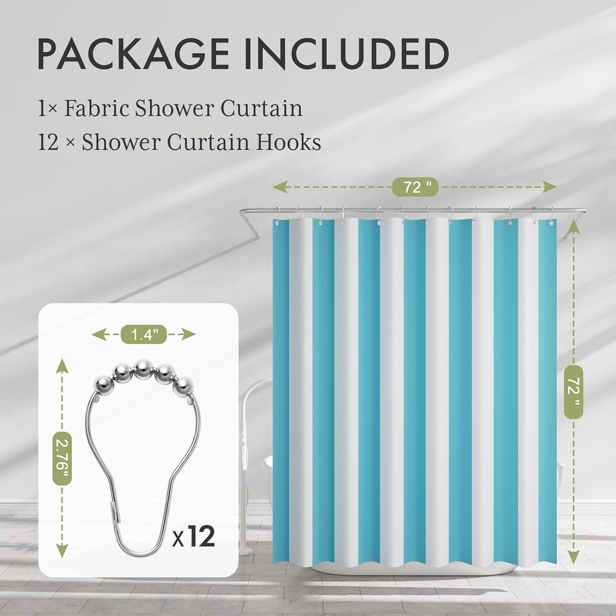 Shower Curtain, Washable Cloth Black Shower Curtain Sets with 12 Shower Curtain Hooks, Fabric Rustic Black and White Striped Curtain, Farmhouse Bathroom Curtains, 72x72 Inches
