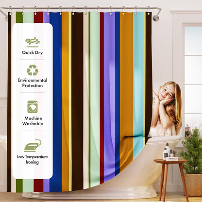 Shower Curtain, Washable Cloth Black Shower Curtain Sets with 12 Shower Curtain Hooks, Fabric Rustic Black and White Striped Curtain, Farmhouse Bathroom Curtains, 72x72 Inches