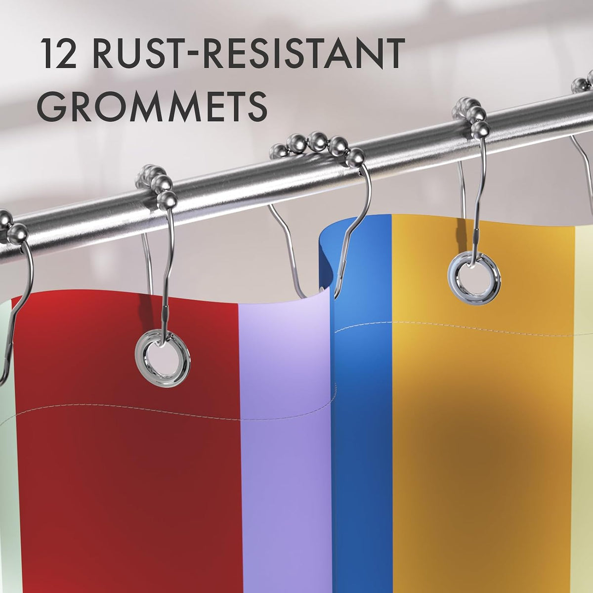 Shower Curtain, Washable Cloth Black Shower Curtain Sets with 12 Shower Curtain Hooks, Fabric Rustic Black and White Striped Curtain, Farmhouse Bathroom Curtains, 72x72 Inches