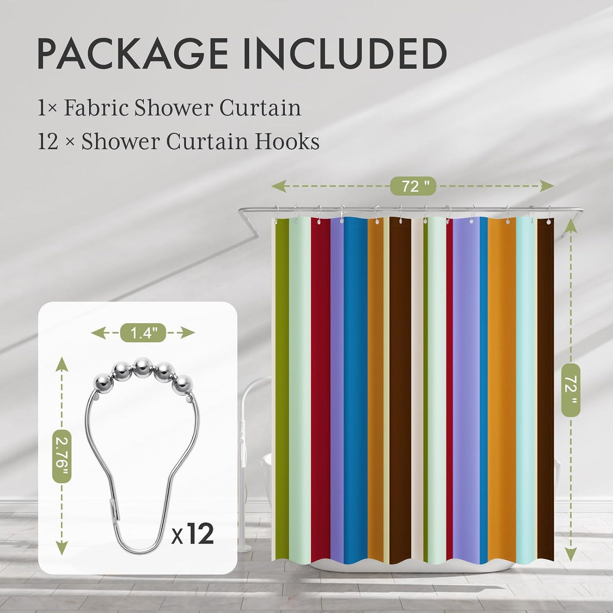 Shower Curtain, Washable Cloth Black Shower Curtain Sets with 12 Shower Curtain Hooks, Fabric Rustic Black and White Striped Curtain, Farmhouse Bathroom Curtains, 72x72 Inches