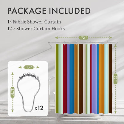 Shower Curtain, Washable Cloth Black Shower Curtain Sets with 12 Shower Curtain Hooks, Fabric Rustic Black and White Striped Curtain, Farmhouse Bathroom Curtains, 72x72 Inches