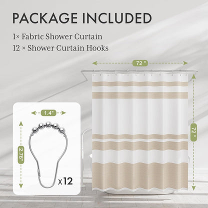 Shower Curtain, Washable Cloth Black Shower Curtain Sets with 12 Shower Curtain Hooks, Fabric Rustic Black and White Striped Curtain, Farmhouse Bathroom Curtains, 72x72 Inches