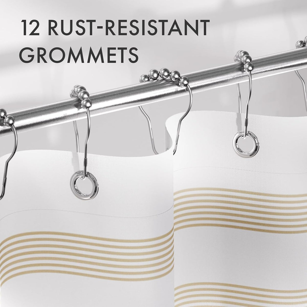Shower Curtain, Washable Cloth Black Shower Curtain Sets with 12 Shower Curtain Hooks, Fabric Rustic Black and White Striped Curtain, Farmhouse Bathroom Curtains, 72x72 Inches