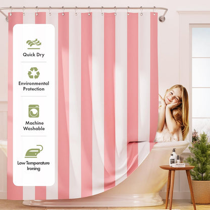 Shower Curtain, Washable Cloth Black Shower Curtain Sets with 12 Shower Curtain Hooks, Fabric Rustic Black and White Striped Curtain, Farmhouse Bathroom Curtains, 72x72 Inches