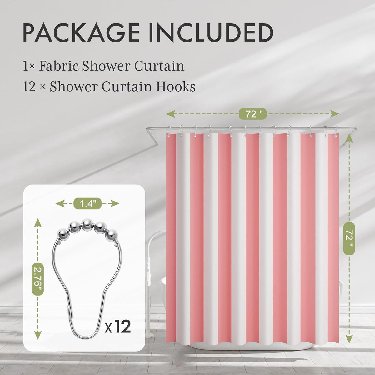 Shower Curtain, Washable Cloth Black Shower Curtain Sets with 12 Shower Curtain Hooks, Fabric Rustic Black and White Striped Curtain, Farmhouse Bathroom Curtains, 72x72 Inches