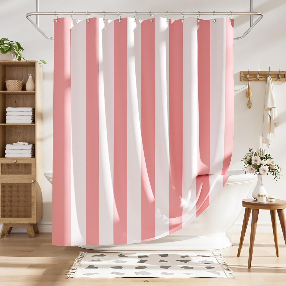 Shower Curtain, Washable Cloth Black Shower Curtain Sets with 12 Shower Curtain Hooks, Fabric Rustic Black and White Striped Curtain, Farmhouse Bathroom Curtains, 72x72 Inches