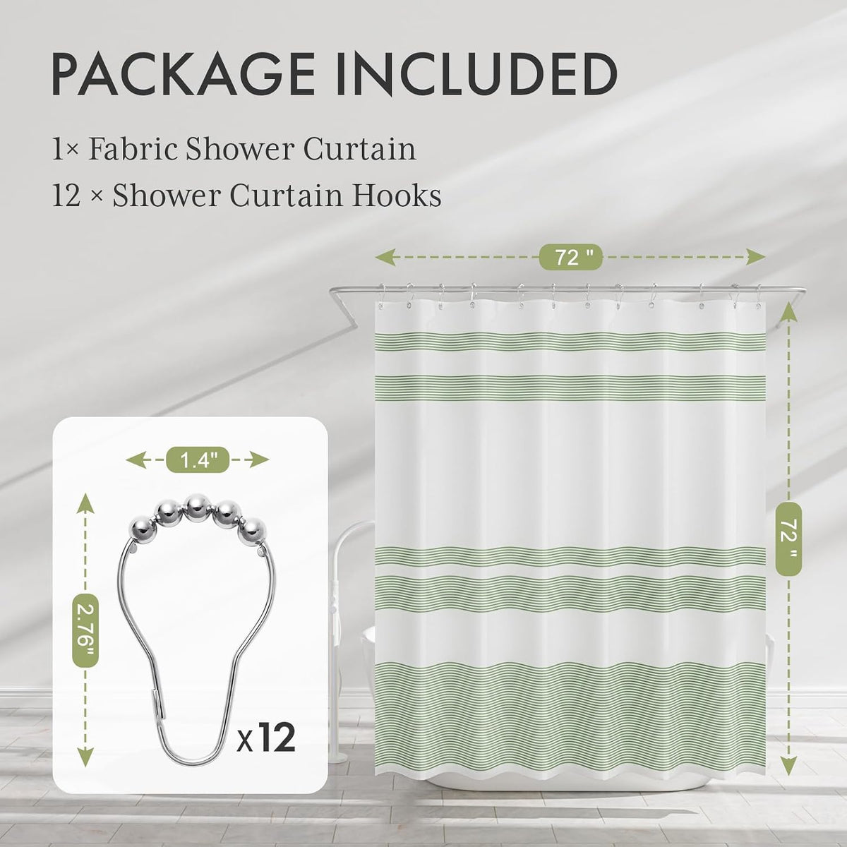 Shower Curtain, Washable Cloth Black Shower Curtain Sets with 12 Shower Curtain Hooks, Fabric Rustic Black and White Striped Curtain, Farmhouse Bathroom Curtains, 72x72 Inches