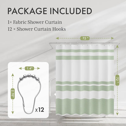 Shower Curtain, Washable Cloth Black Shower Curtain Sets with 12 Shower Curtain Hooks, Fabric Rustic Black and White Striped Curtain, Farmhouse Bathroom Curtains, 72x72 Inches