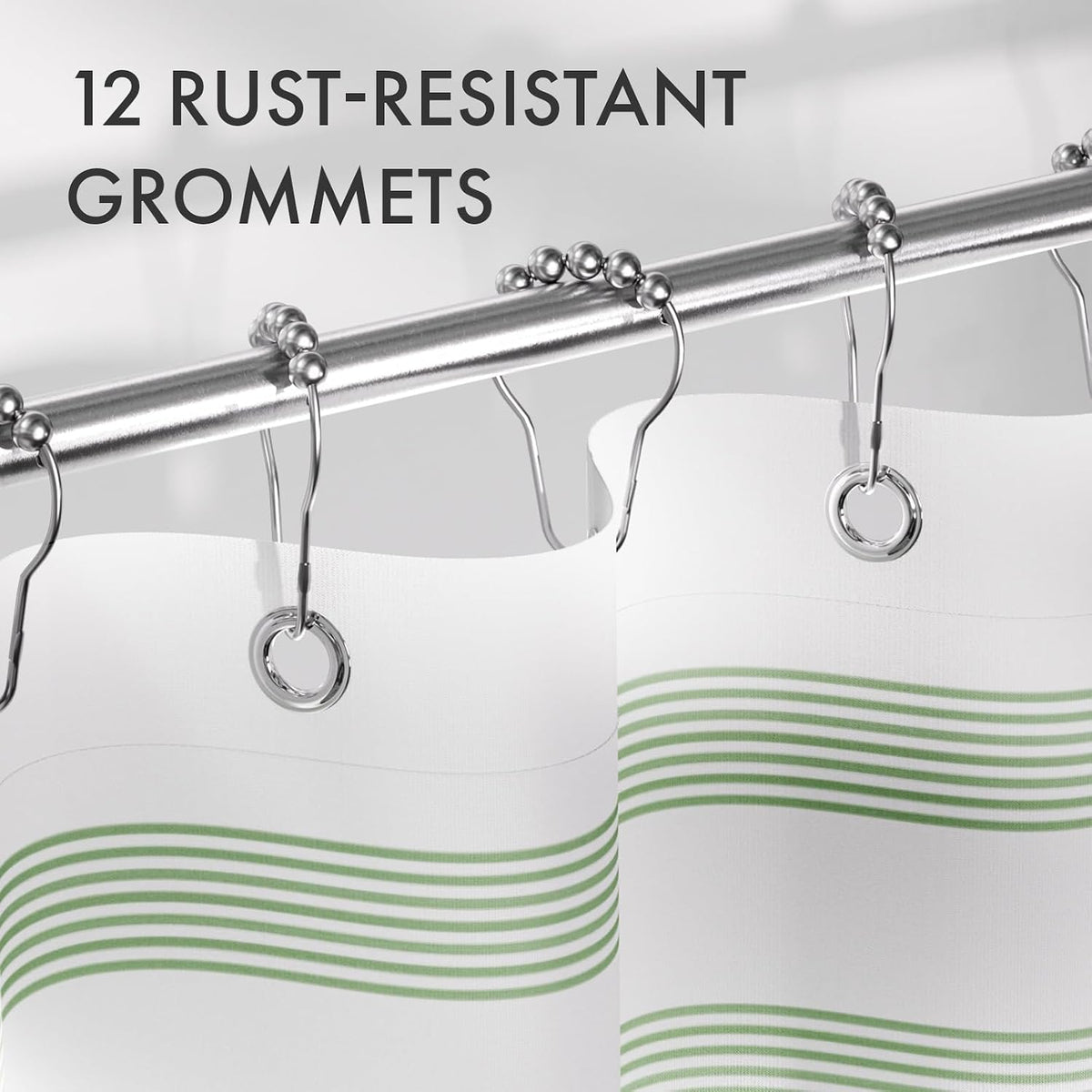 Shower Curtain, Washable Cloth Black Shower Curtain Sets with 12 Shower Curtain Hooks, Fabric Rustic Black and White Striped Curtain, Farmhouse Bathroom Curtains, 72x72 Inches