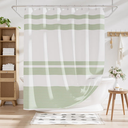 Shower Curtain, Washable Cloth Black Shower Curtain Sets with 12 Shower Curtain Hooks, Fabric Rustic Black and White Striped Curtain, Farmhouse Bathroom Curtains, 72x72 Inches