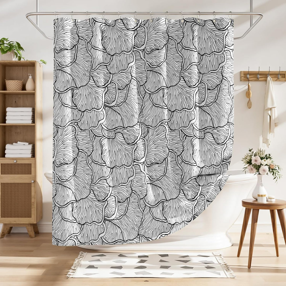 Shower Curtain, Washable Cloth Black Shower Curtain Sets with 12 Shower Curtain Hooks, Fabric Rustic Black and White Striped Curtain, Farmhouse Bathroom Curtains, 72x72 Inches
