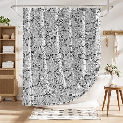 Shower Curtain, Washable Cloth Black Shower Curtain Sets with 12 Shower Curtain Hooks, Fabric Rustic Black and White Striped Curtain, Farmhouse Bathroom Curtains, 72x72 Inches